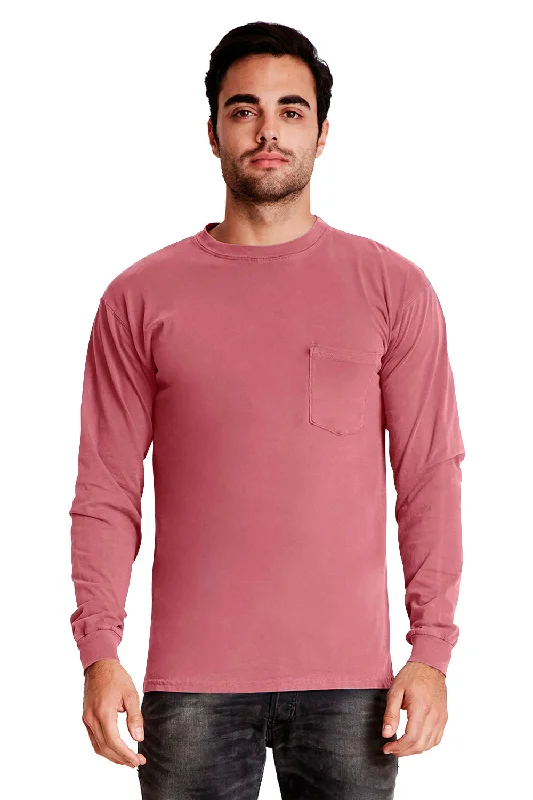 Classic Fits Next Level Mens Inspired Dye Jersey Long Sleeve Crewneck T-Shirt w/ Pocket - Smoked Paprika Red - Closeout Classic Fits Next Level Mens Inspired Dye Jersey Long Sleeve Crewneck T-Shirt w/ Pocket - Smoked Paprika Red - Closeout