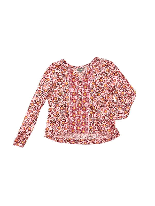 Elegant Outfits Top Long Sleeve By Style And Company In Pink & Yellow, Size: L