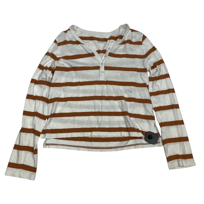 Cool Bottoms Top Long Sleeve By Aerie In Brown & White, Size: S