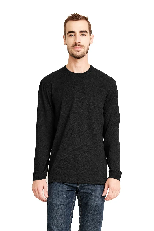 Relaxed Fit Clothing Next Level Mens Sueded Jersey Long Sleeve Crewneck T-Shirt - Black