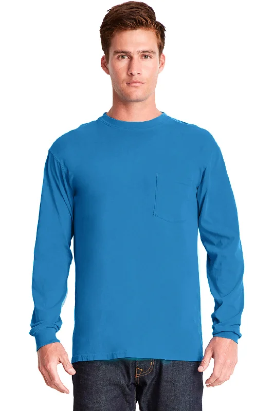 Layered Styles Next Level Mens Inspired Dye Jersey Long Sleeve Crewneck T-Shirt w/ Pocket - Ocean Blue - Closeout Layered Styles Next Level Mens Inspired Dye Jersey Long Sleeve Crewneck T-Shirt w/ Pocket - Ocean Blue - Closeout