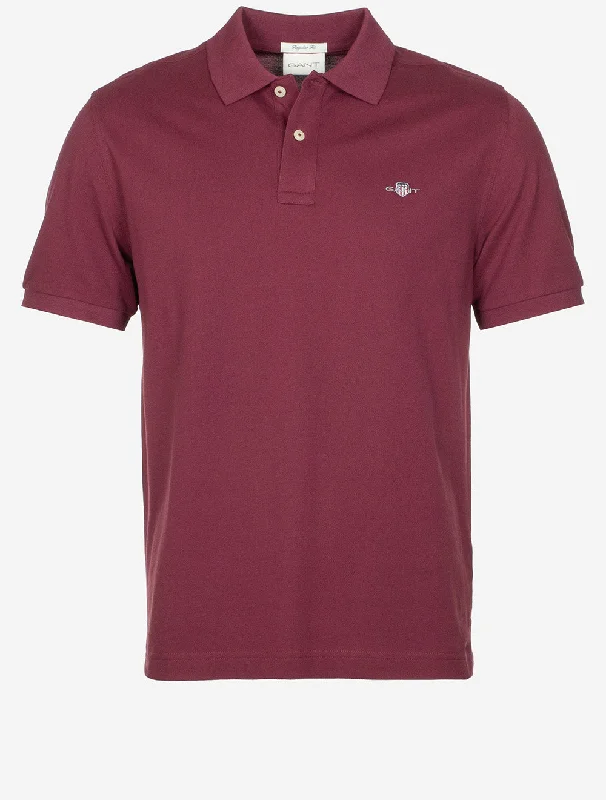 Fall Fashion Regular Shield Short Sleeve Pique Polo Wine Red