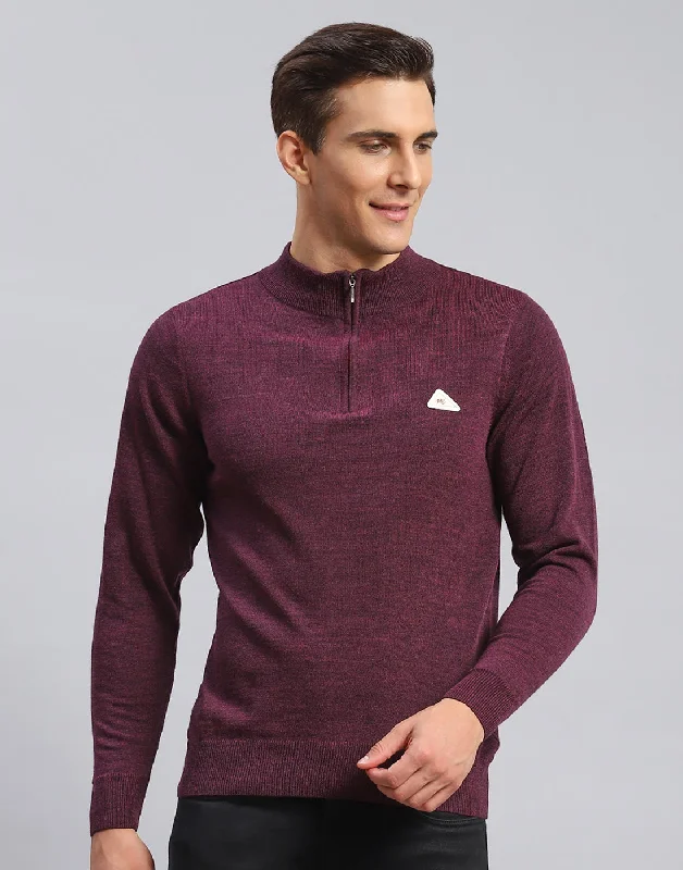 Formal Wear Men Purple Solid High Neck Full Sleeve Pullover