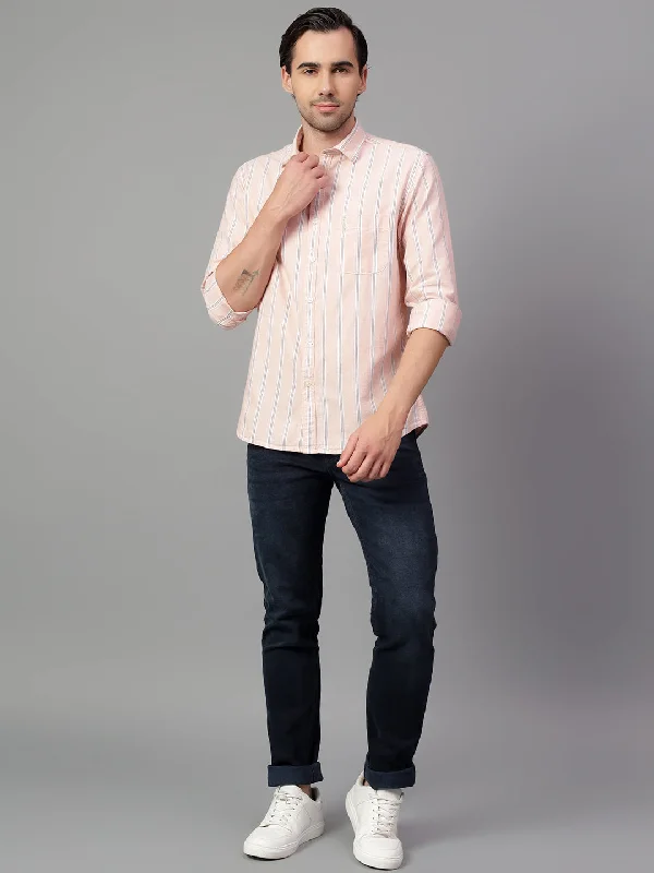 Classic Styles Men's Peach Stripe Full Sleeve Casual Shirt