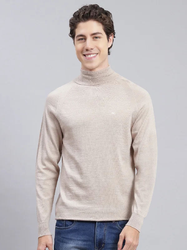 Everyday Apparel Men Beige Solid Pure wool Pullover