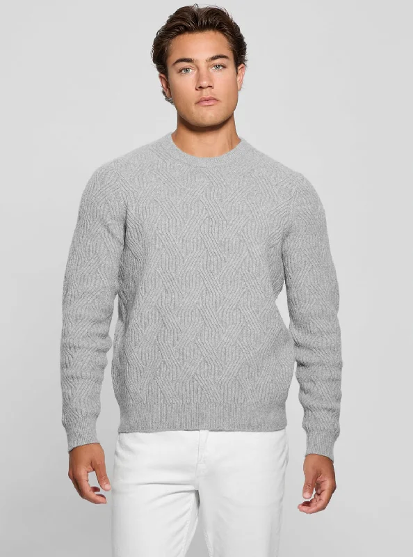 Casual Wear Grey Lattice Wesley Knit Jumper