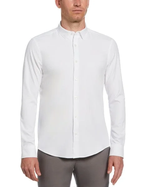 Fashion Jacket Untucked Total Stretch Slim Fit Shirt - White