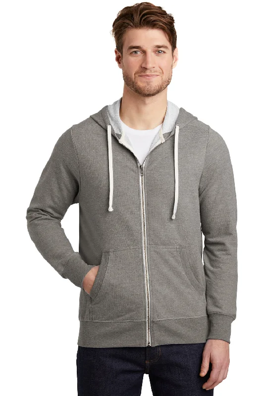 Lightweight Fabrics District Mens Perfect French Terry Full Zip Hooded Sweatshirt Hoodie w/ Pockets - Grey Frost - Closeout