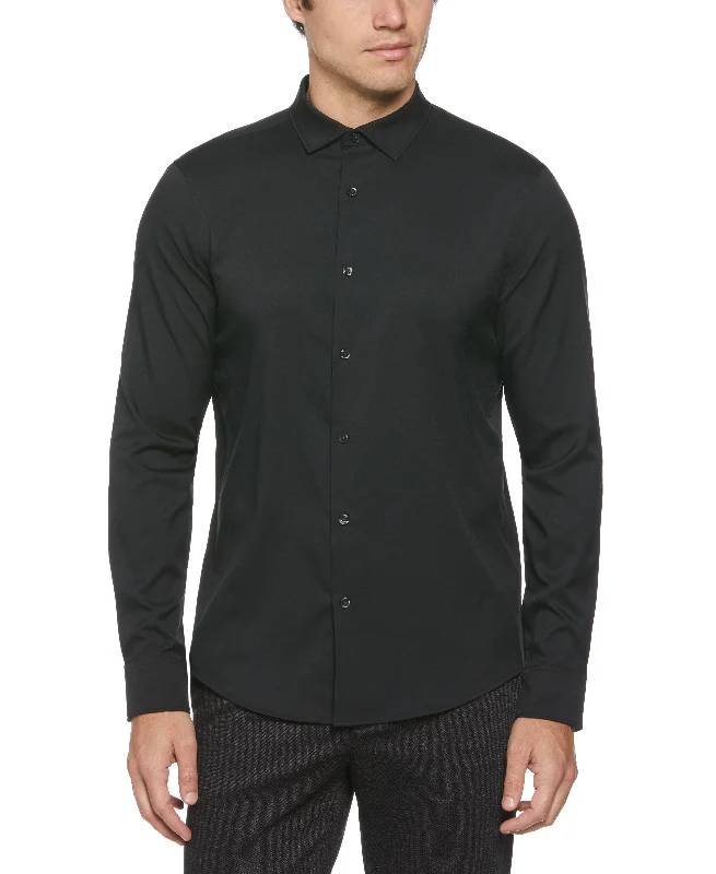 Casual Footwear Slim Fit Untucked Total Stretch Solid Shirt - Black