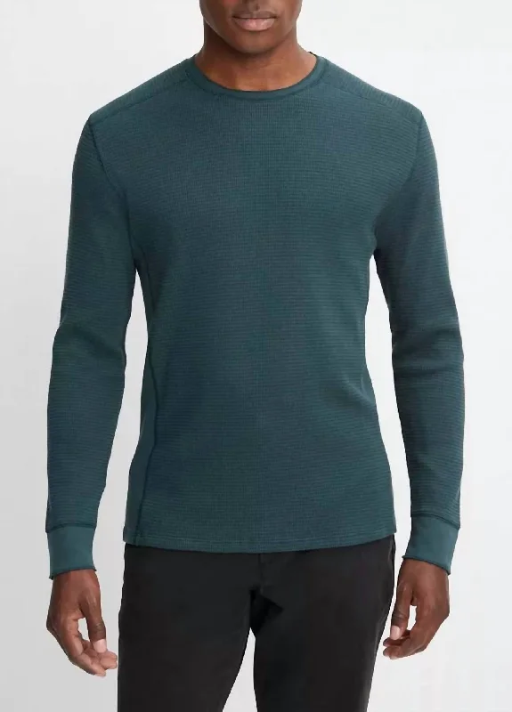 Comfortable Fits Thermal Long-Sleeve Crew Neck Pullover In Deep Teal