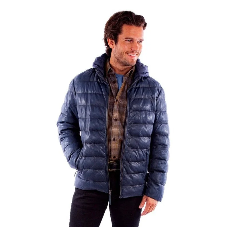 Cool Jackets Scully Western Jacket Mens Puffer Leather Hood Pockets Blue F0_2055