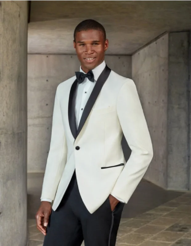 Mens DesignerCream Tuxedo & Black Traditional Shawl Dinner Jacket