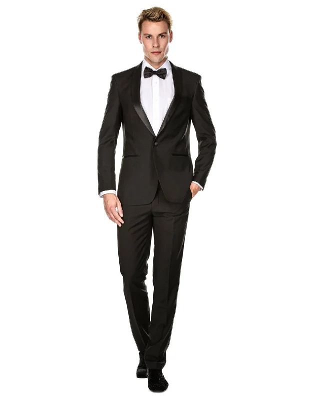 Mens Prom | Wedding Slim Fit Shawl Tuxedo Black - Mens Slim Fitted Tuxedo