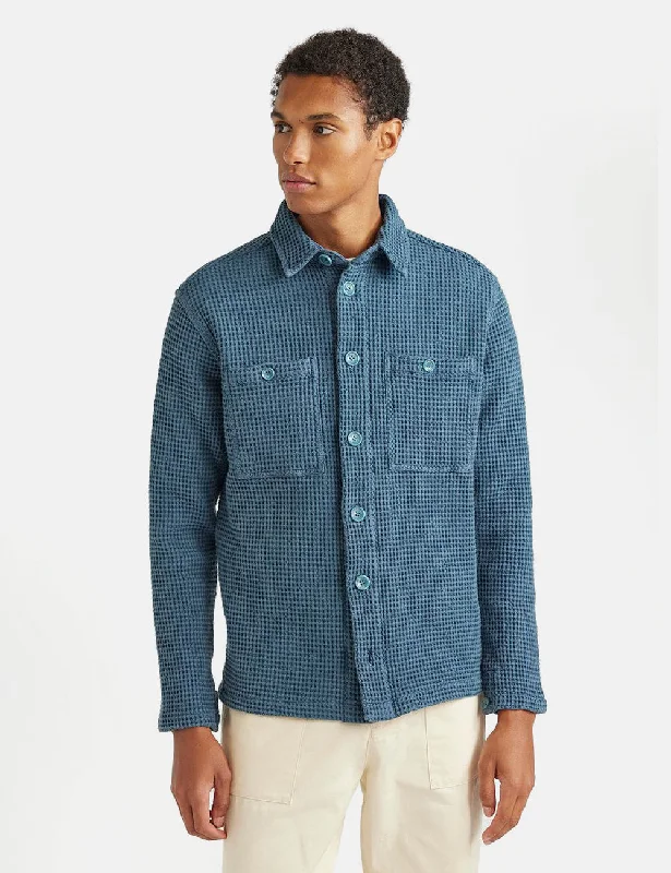 Percival Waffle Workshirt - Aqua Blue