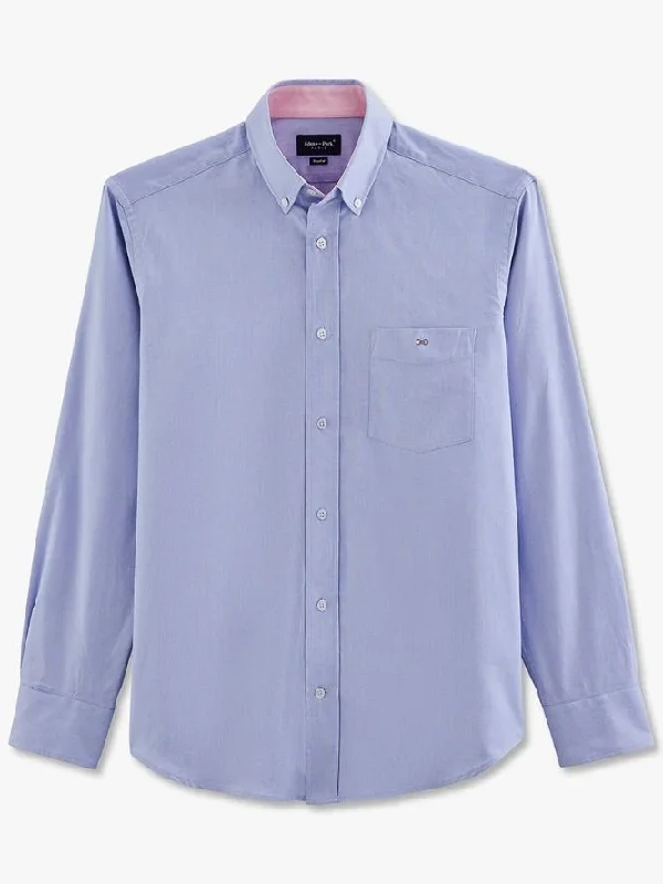 BLUE LONG SLEEVE SHIRT WITH PINK TRIM