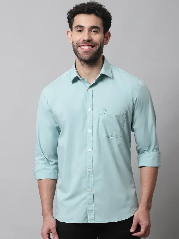 Men's Light Green Casual Plain Stretch Full Sleeve Shirt