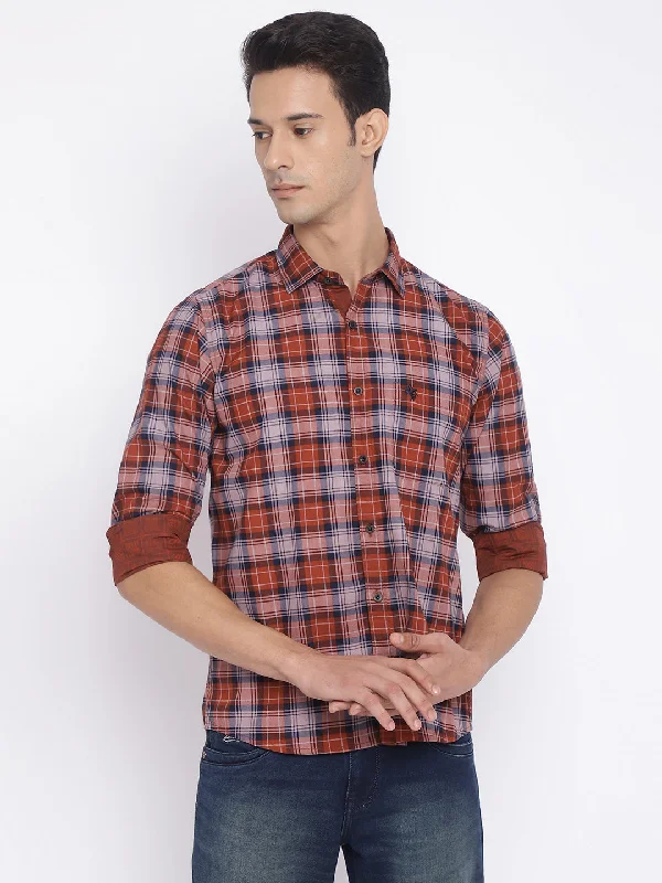 Men's Rust Casual Medium Checks Full Sleeve Shirt