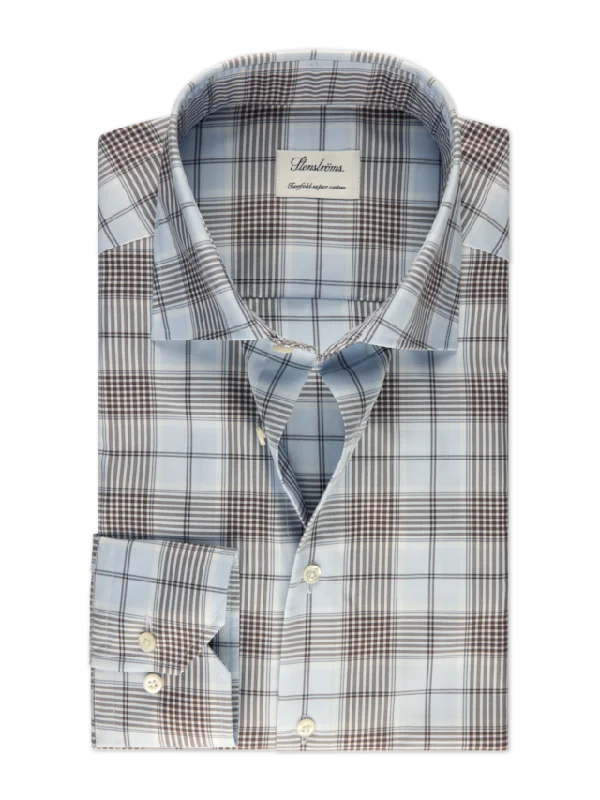 Fitted Body Blue Checked Twill Shirt 602771 8732 103