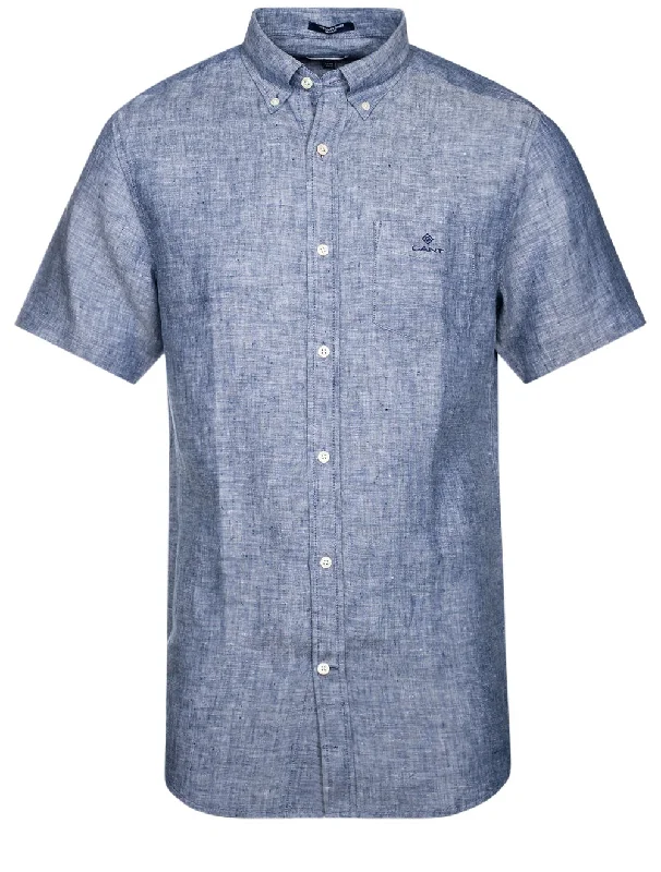 Regular Linen Short Sleeve Shirt Persian Blue