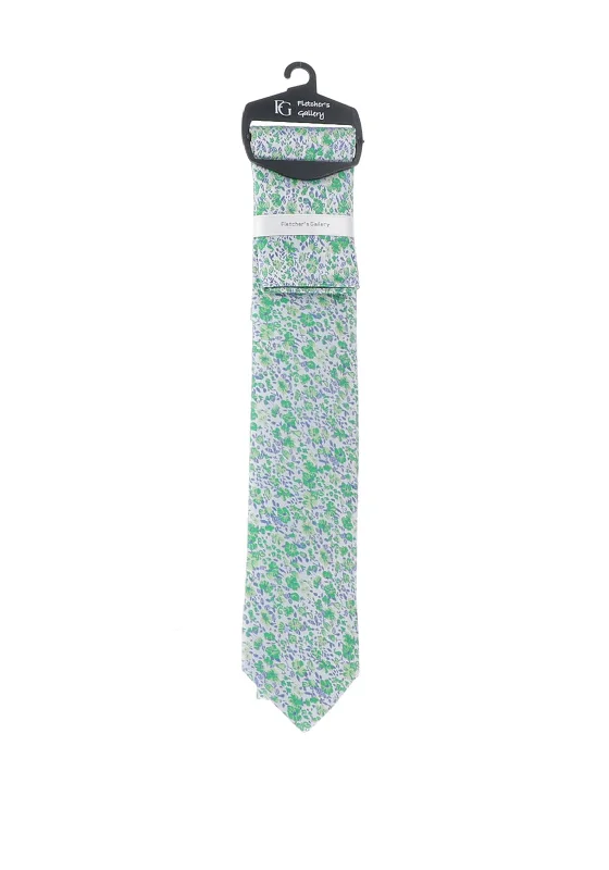 Fletchers Gallery Floral Tie & Pocket Square Set, Green