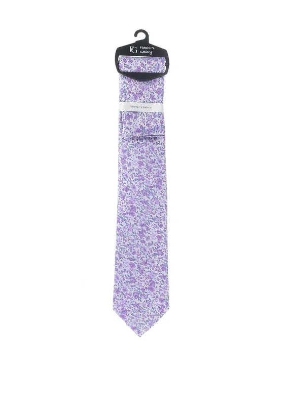 Fletchers Gallery Floral Tie & Pocket Square Set, Lavender