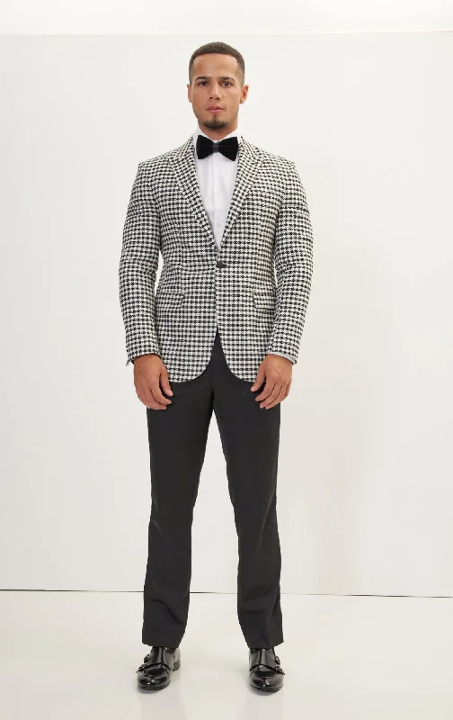 Houndstooth Weaving Peak Lapel Suit With Black Pants