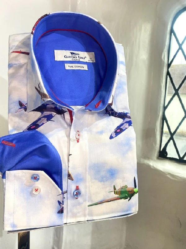 LIGHT BLUE MULTI COLOURED SPITFIRE LONG SLEEVE SHIRT