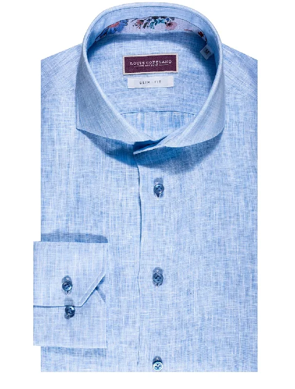 Mekong Linen Mix Slim Fit Shirt Blue