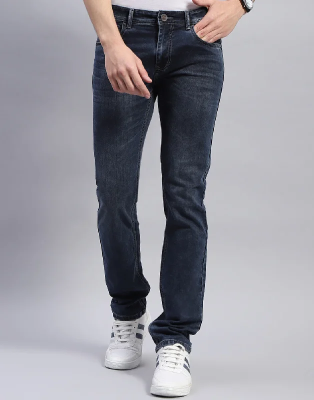 Men Blue Light Wash Narrow Fit Denim