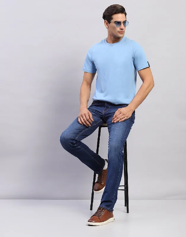 Men Blue Light Wash Narrow Fit Denim