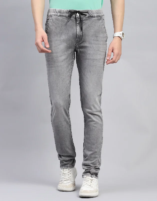 Men Grey Light Wash Regular Fit Denim