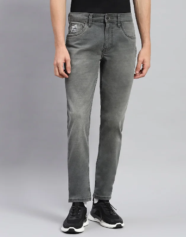 Men Grey Solid Skinny Fit Denim