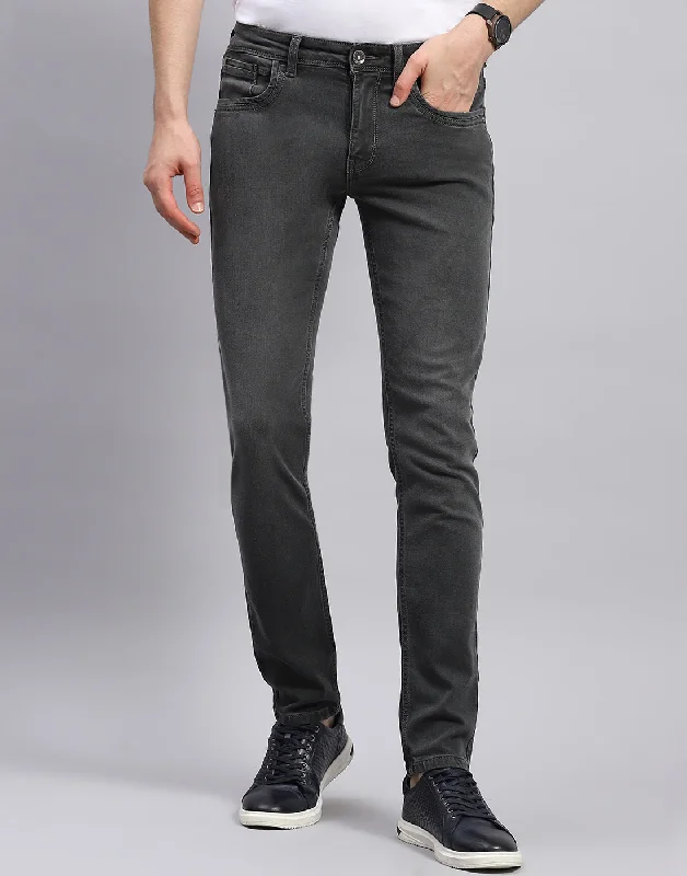 Men Grey Solid Skinny Fit Denim