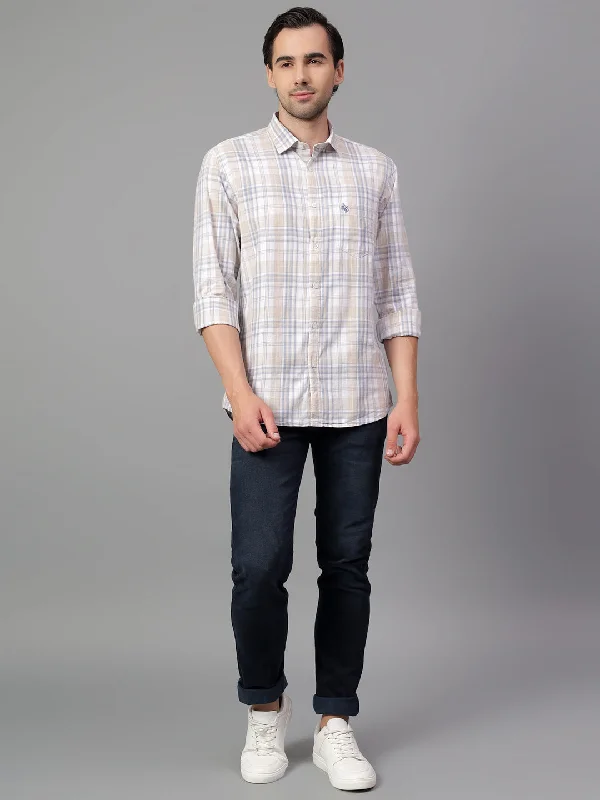 Men's Beige Checked Full Sleeve Casual Shirt