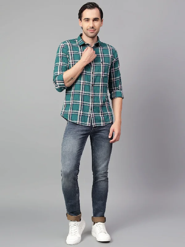 Men's Green Checked Full Sleeve Casual Shirt