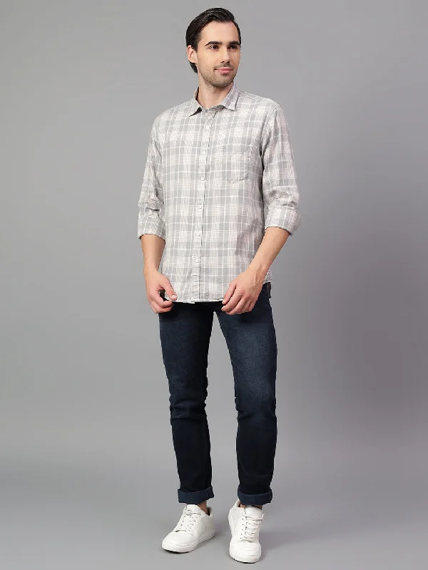 Men's Grey Checked Full Sleeve Casual Shirt