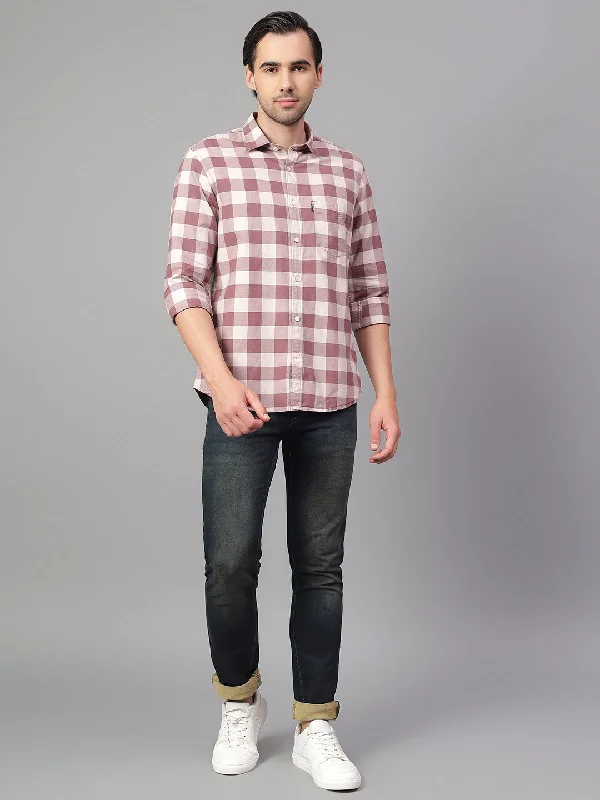 Men's Mauve Checked Full Sleeve Casual Shirt