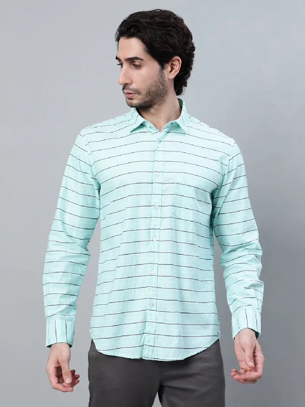 Men's Sky Blue Striped Full Sleeve Casual Shirt