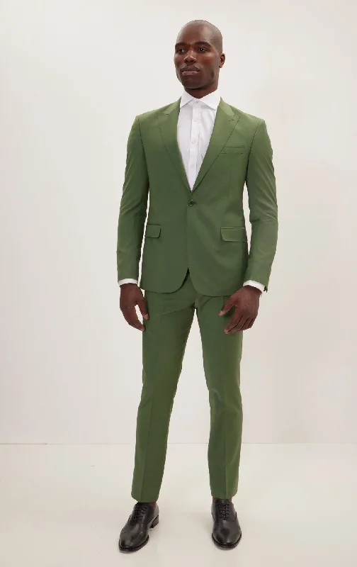 Super 120S Merino Wool Single Breasted Suit - Kale Green