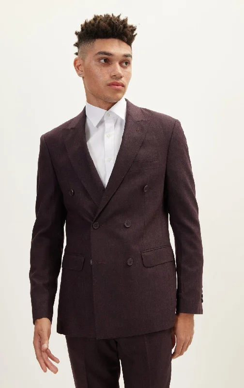 Merino Wool Double Breasted Suit - Dark Burgundy