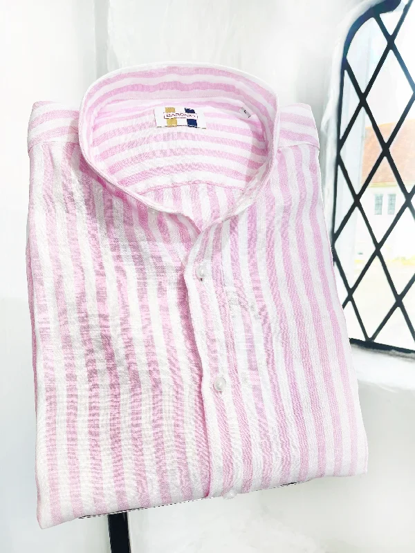 PINK AND WHITE LONG SLEEVE LINEN SHIRT