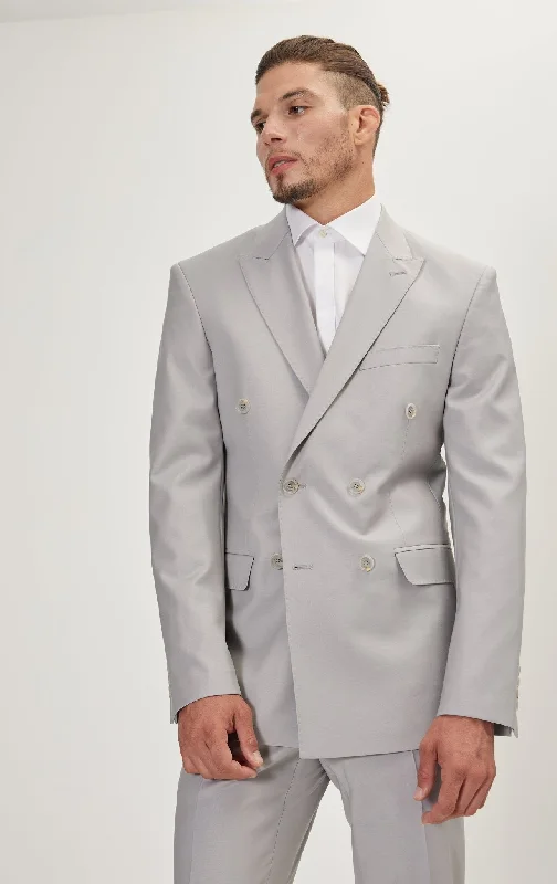 Super 120S Merino Wool Double Breasted Suit - Smoke Grey