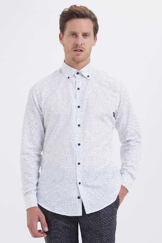 Regular Fit Printed Cotton White Casual Shirt