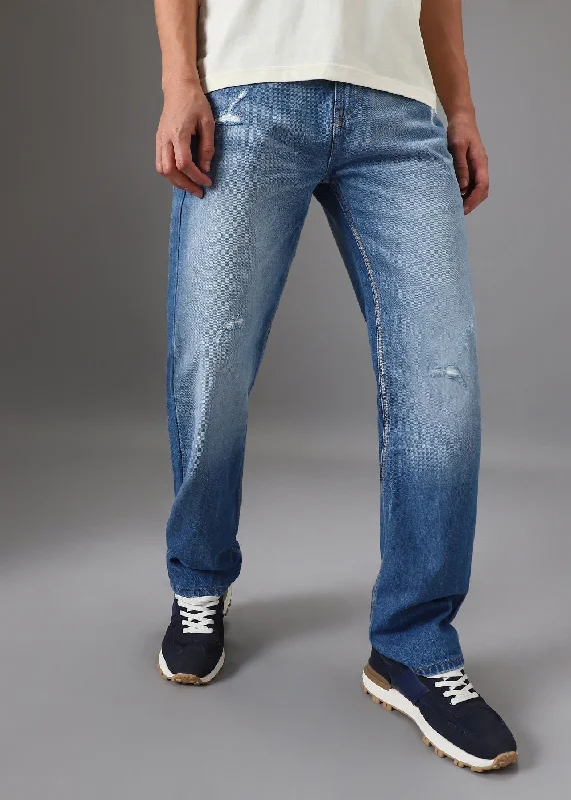 Ribbed Blue Straight Fit Denim