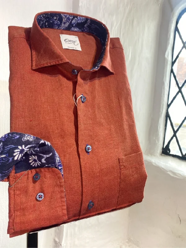 RUST LINEN SHIRT WITH NAVY TRIM