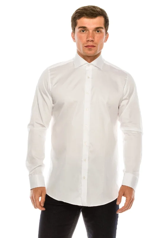 Pure Cotton Spread Collar Fitted Dress Shirt - Optic White