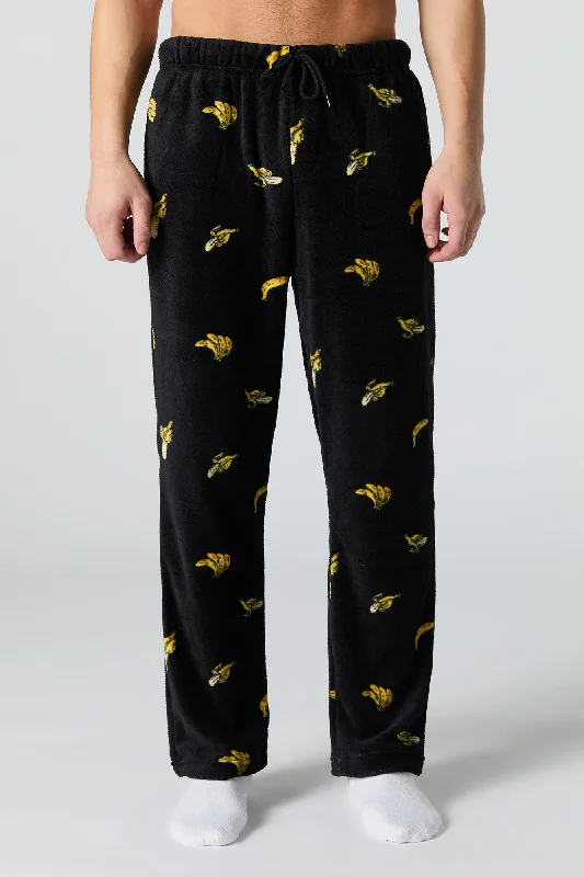 Banana Print Plush Pajama Pant