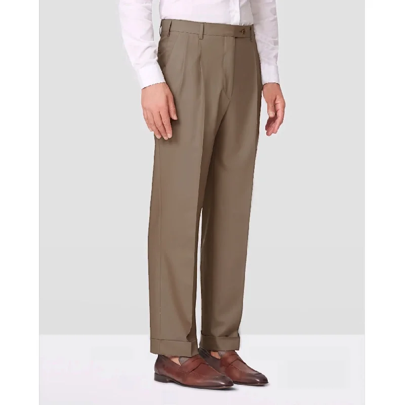 Bennett Double Pleated Super 120s Wool Serge Trouser in Medium Brown (Full Fit) by Zanella