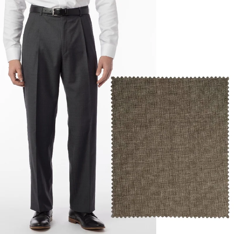 BIG FIT Sharkskin Super 120s Worsted Wool Comfort-EZE Trouser in Light Brown (Manchester Pleated Model) by Ballin