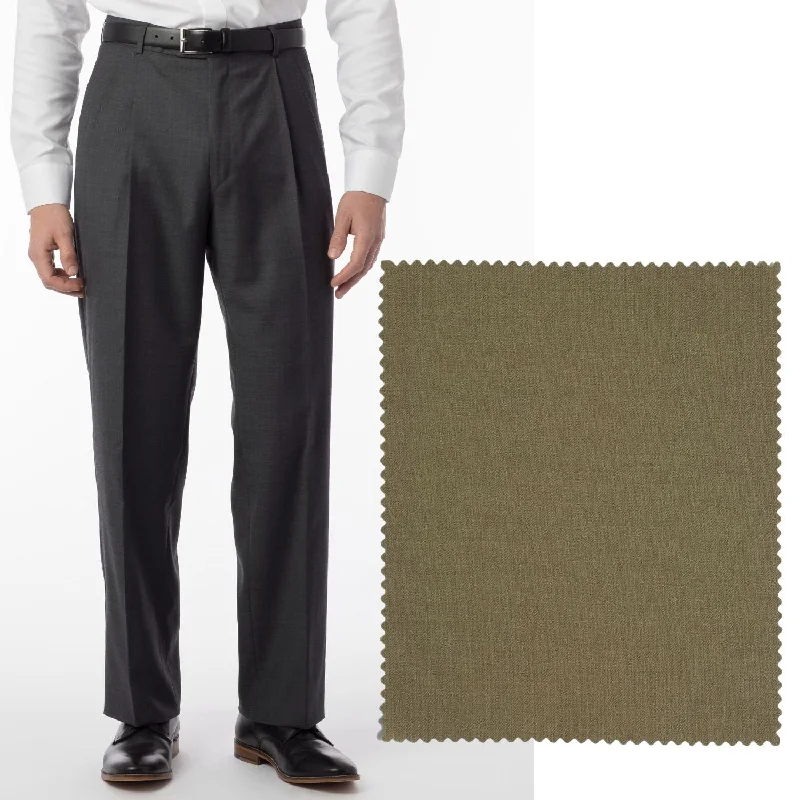 BIG FIT Super 120s Wool Gabardine Comfort-EZE Trouser in British Tan (Manchester Pleated Model) by Ballin